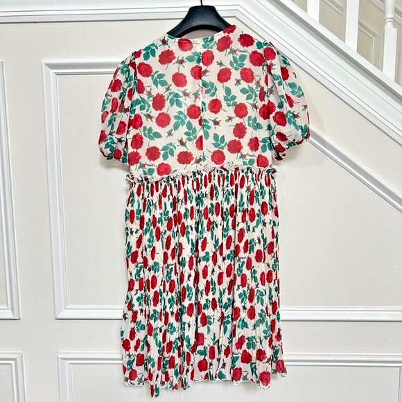 NWT GANNI Floral Print Pleated Georgette Mini Dress Size 36 Jenney - Picture 11 of 12